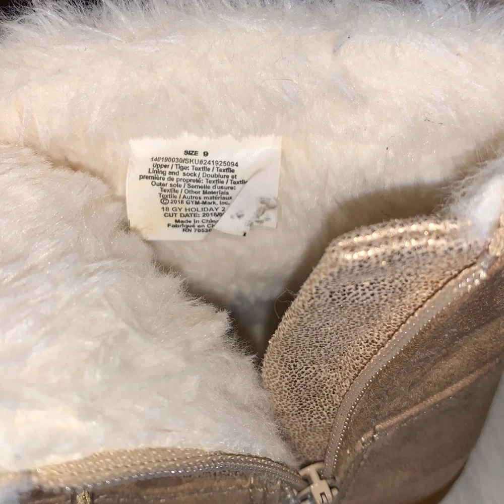 Gymboree Fleece Lined Side Zip Winter Boots Size 9 Tan/Gold